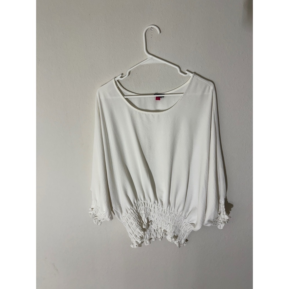 Vince Camuto Women White Dolman Sleeve Smocked Waist Blouse Top XL